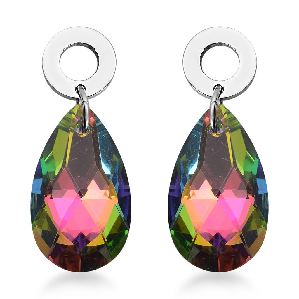 Mehrfarbige Glas-Ohrringe und Anhänger mit Kette, reiner Edelstahl