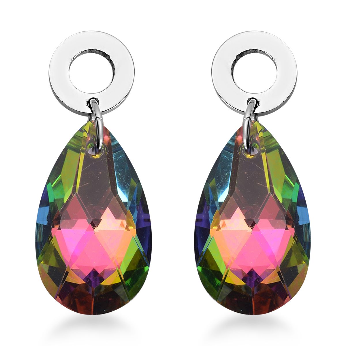 Mehrfarbige Glas-Ohrringe und Anhänger mit Kette, reiner Edelstahl