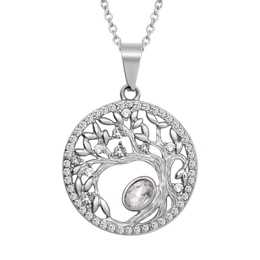 Weißer Kristall Lebensbaum -Anhänger mit Kette, 316L Edelstahl