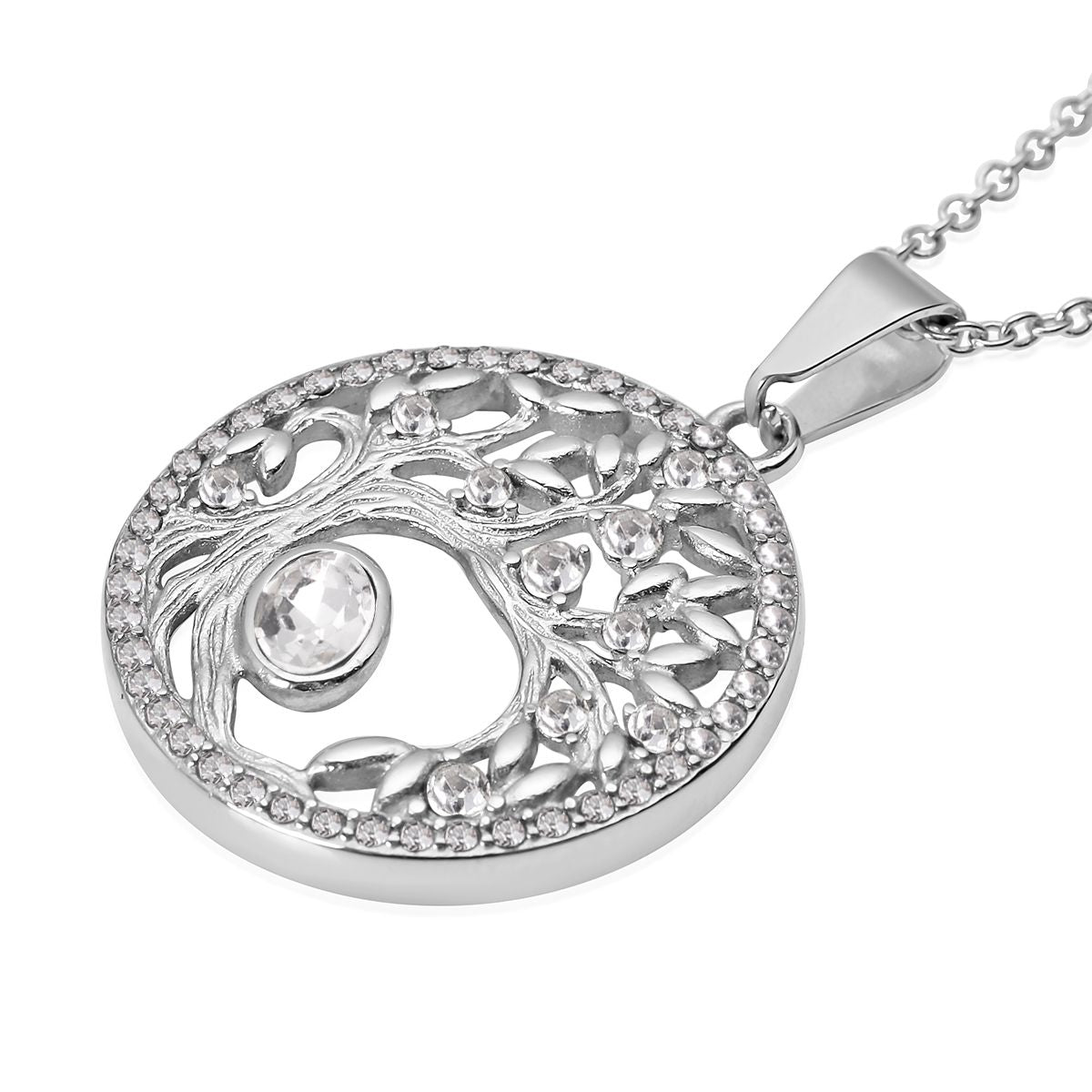 Weißer Kristall Lebensbaum -Anhänger mit Kette, 316L Edelstahl
