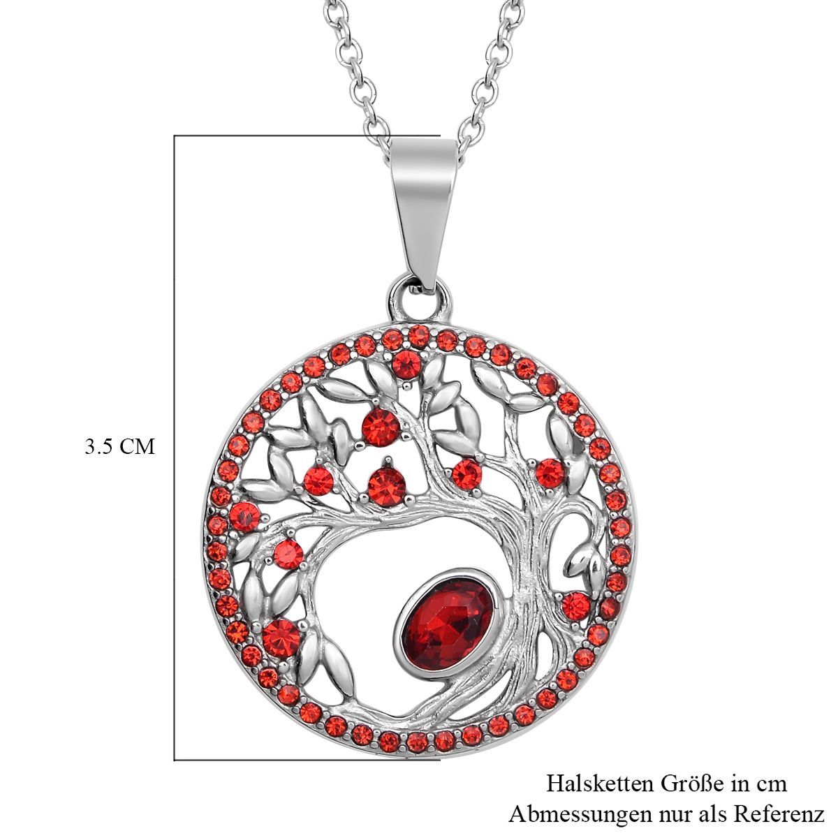 Roter Kristall-Anhänger mit Kette, reiner Edelstahl