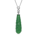 Grüner Jade und weißer Zirkon-Anhänger mit Kette, 925 Silber, 925 Silber rhodiniert ca. 7.74 ct
