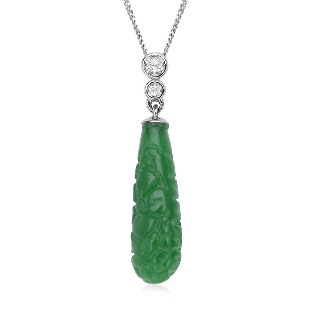 Grüner Jade und weißer Zirkon-Anhänger mit Kette, 925 Silber, 925 Silber rhodiniert ca. 7.74 ct