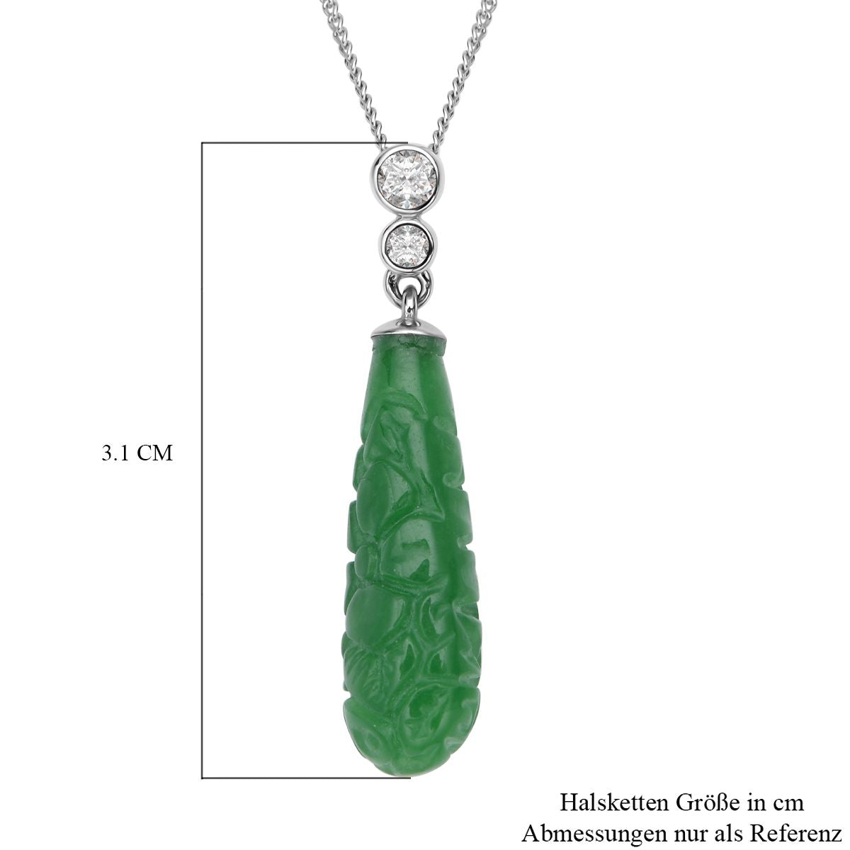 Grüner Jade und weißer Zirkon-Anhänger mit Kette, 925 Silber, 925 Silber rhodiniert ca. 7.74 ct