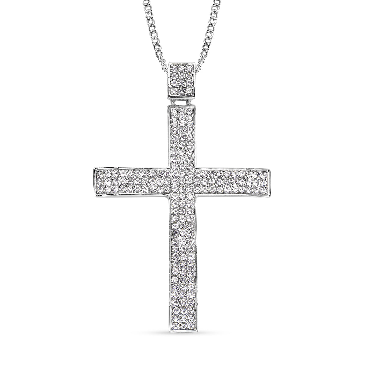 Weißer Kristall Kreuz-Anhänger mit Kette, silberfarben 10.00 ct