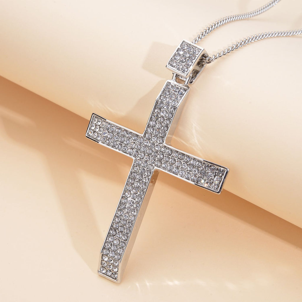 Weißer Kristall Kreuz-Anhänger mit Kette, silberfarben 10.00 ct