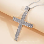 Weißer Kristall Kreuz-Anhänger mit Kette, silberfarben 10.00 ct