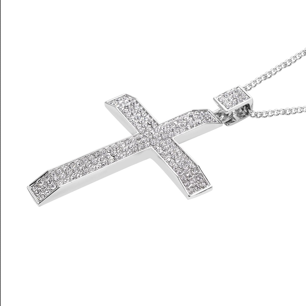 Weißer Kristall Kreuz-Anhänger mit Kette, silberfarben 10.00 ct