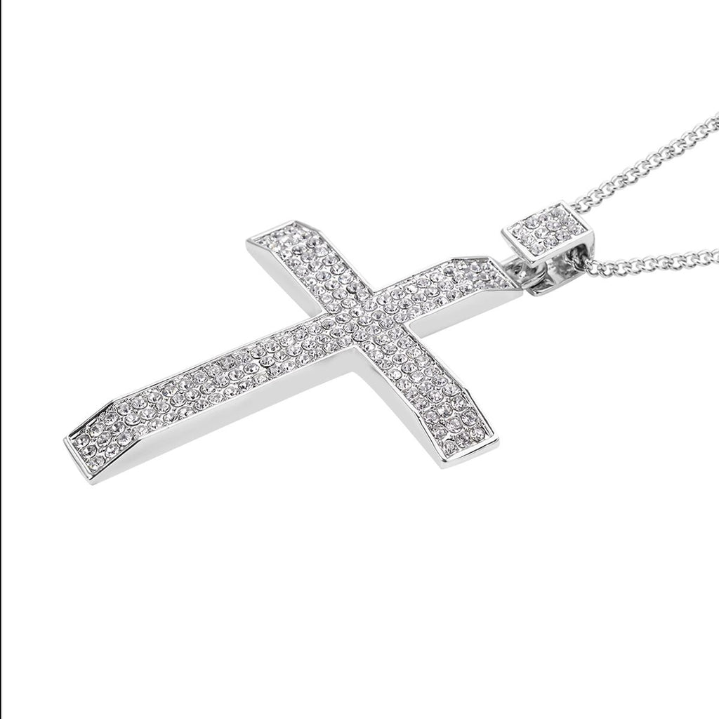 Weißer Kristall Kreuz-Anhänger mit Kette, silberfarben 10.00 ct