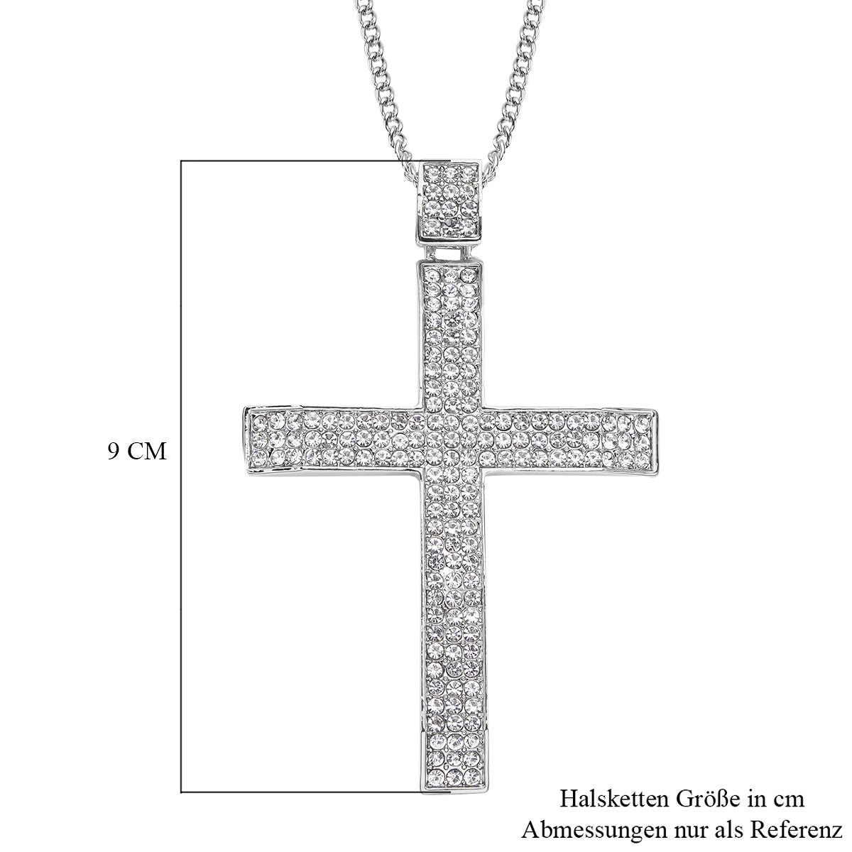 Weißer Kristall Kreuz-Anhänger mit Kette, silberfarben 10.00 ct