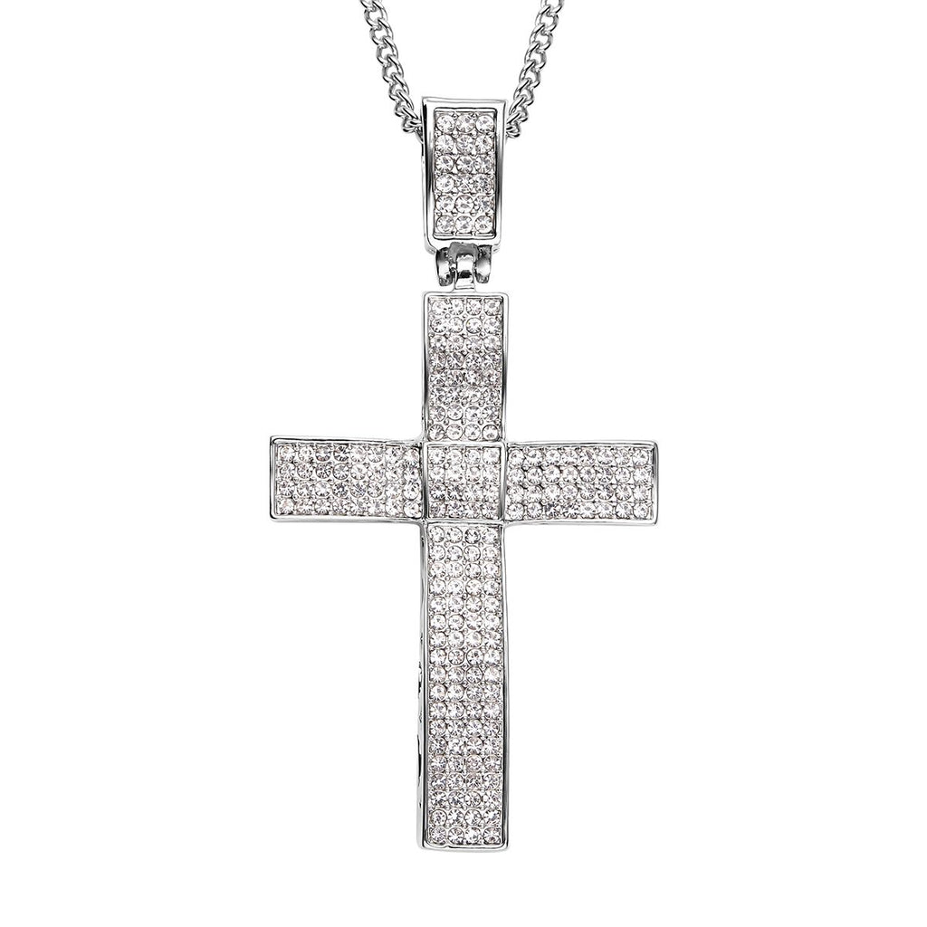 Weißer Kristall Kreuz-Anhänger mit Kette, silberfarben