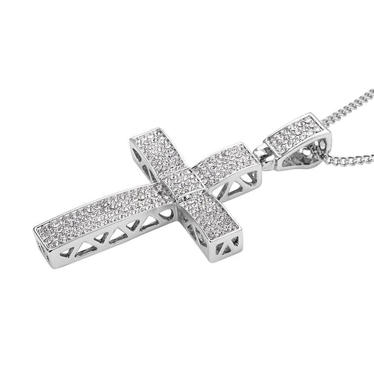 Weißer Kristall Kreuz-Anhänger mit Kette, silberfarben