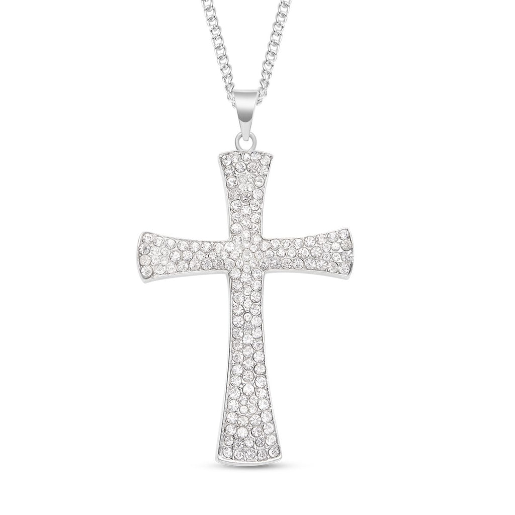 Weißer Kristall Kreuz-Anhänger mit Kette, Silberfarben