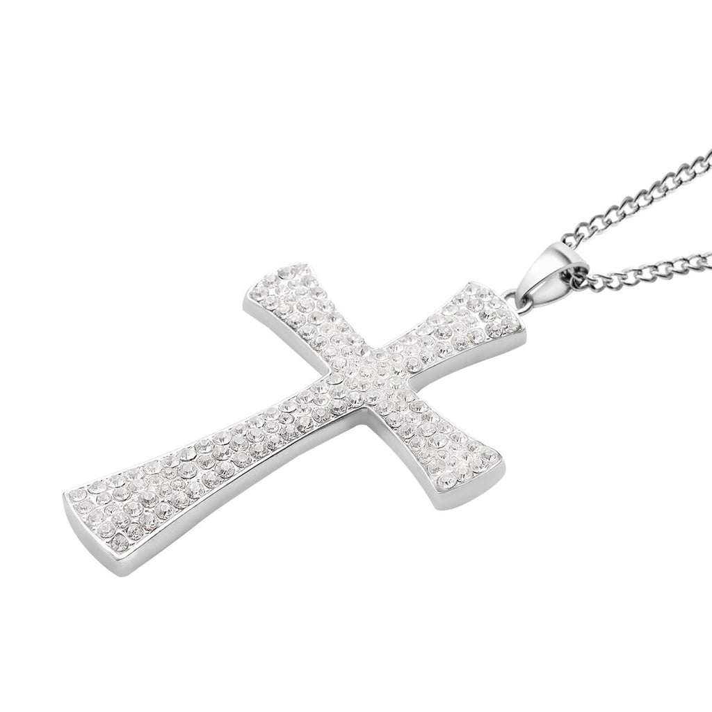 Weißer Kristall Kreuz-Anhänger mit Kette, Silberfarben