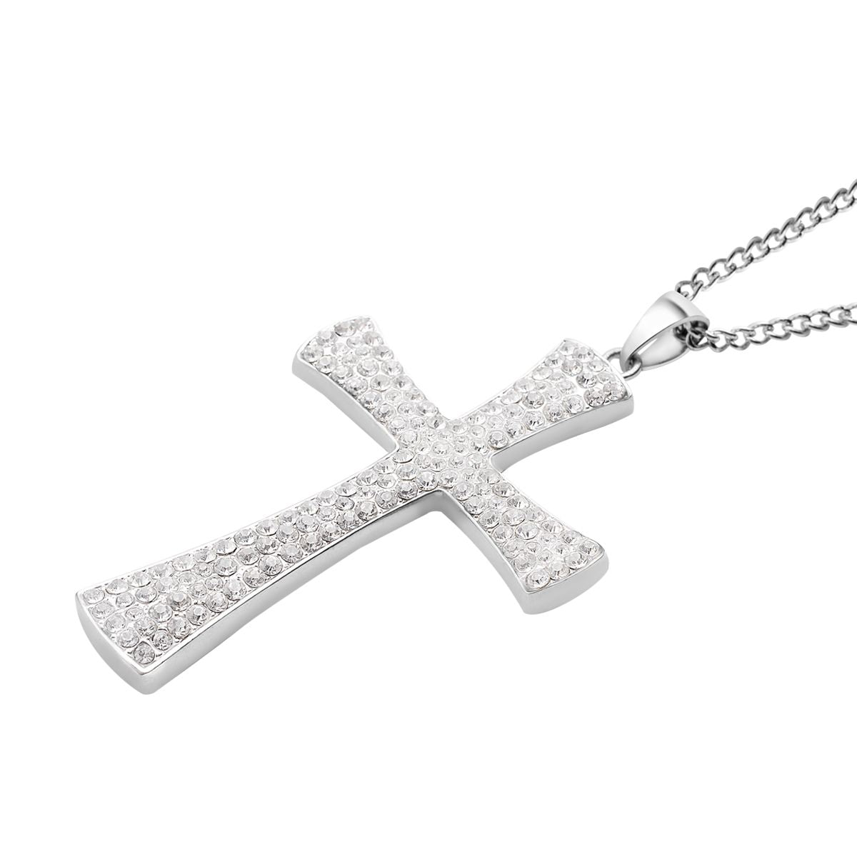 Weißer Kristall Kreuz-Anhänger mit Kette, Silberfarben