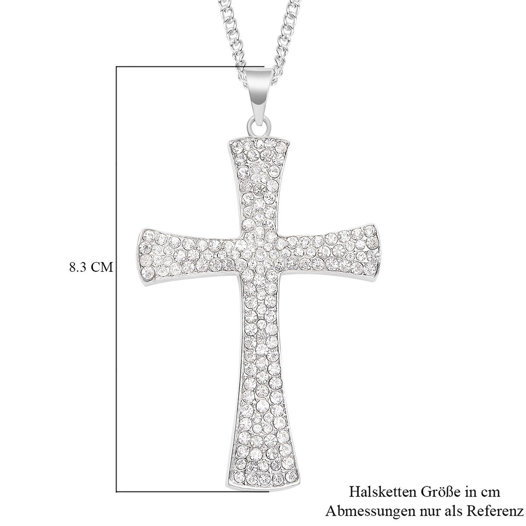 Weißer Kristall Kreuz-Anhänger mit Kette, Silberfarben