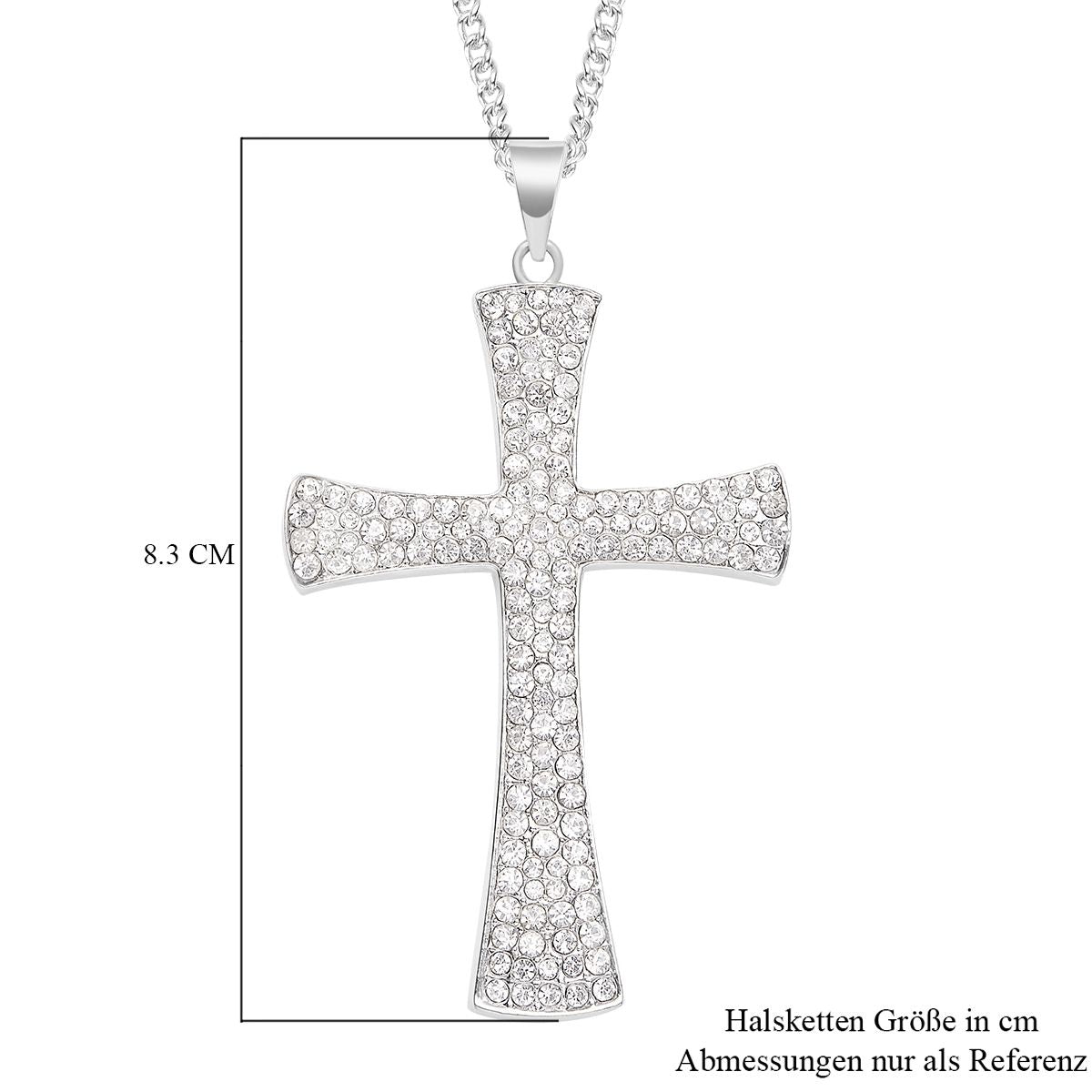 Weißer Kristall Kreuz-Anhänger mit Kette, Silberfarben