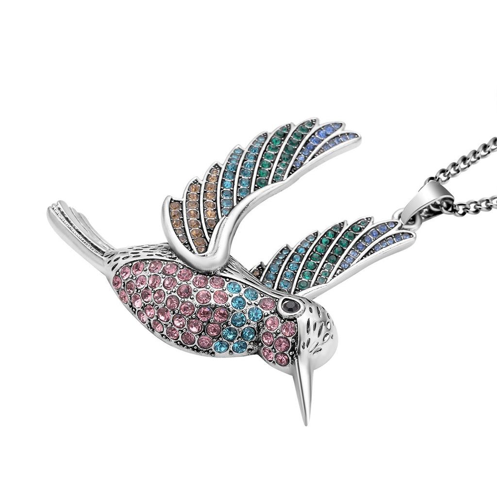 Kristall Kolibri-Anhänger mit Kette, silberfarben