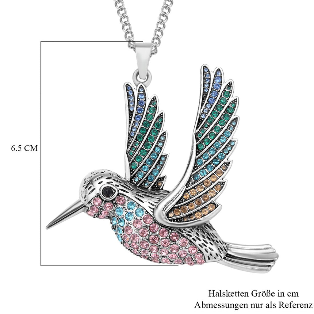 Kristall Kolibri-Anhänger mit Kette, silberfarben