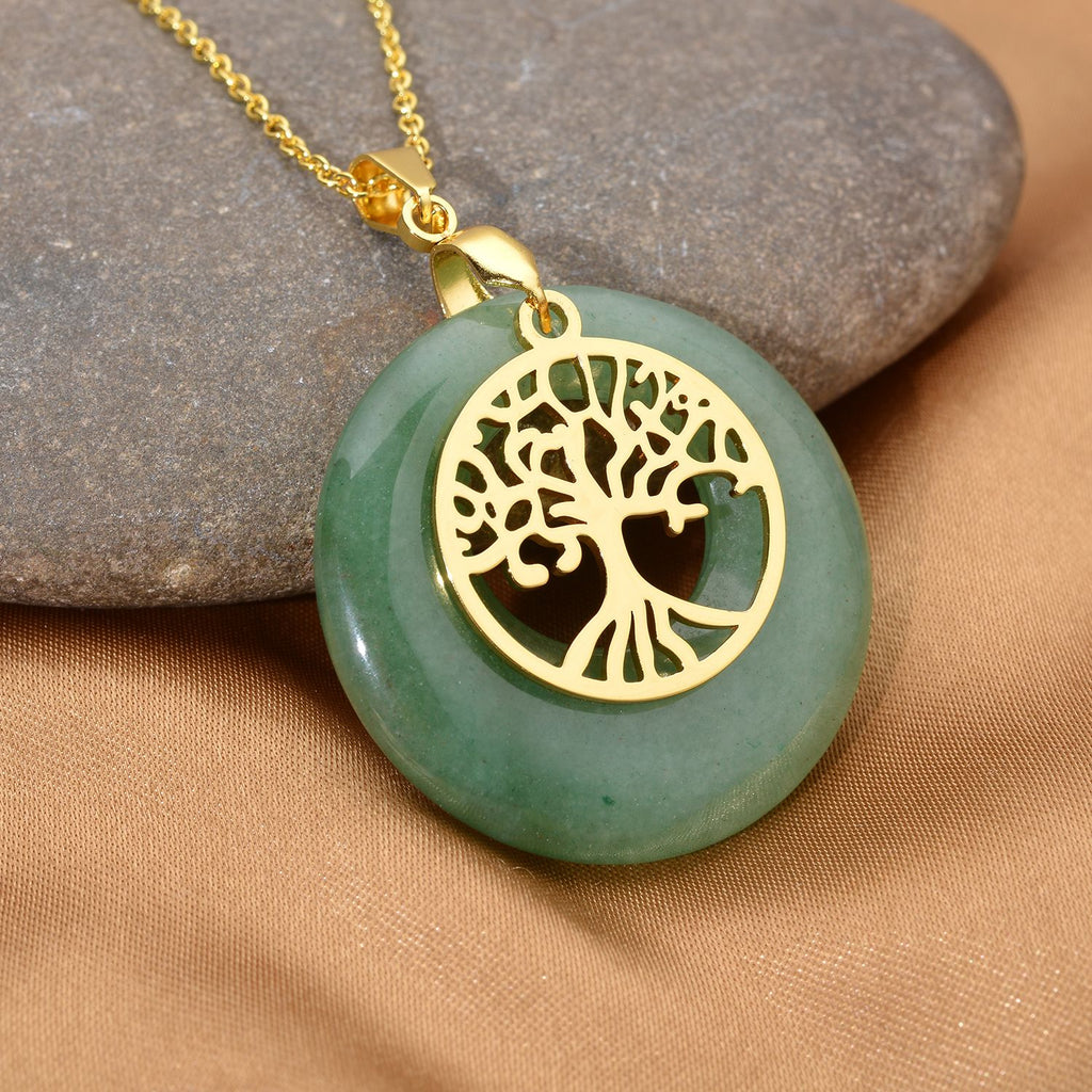 Grüner Aventurin-Anhänger mit Kette, Edelstahl Goldfarben ca. 40.00 ct
