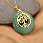 Grüner Aventurin-Anhänger mit Kette, Edelstahl Goldfarben ca. 40.00 ct