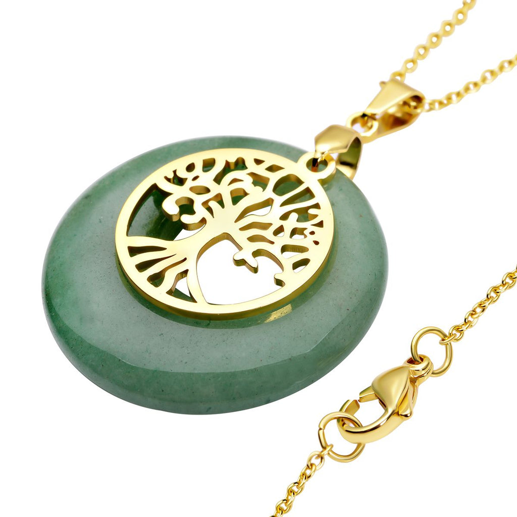 Grüner Aventurin-Anhänger mit Kette, Edelstahl Goldfarben ca. 40.00 ct