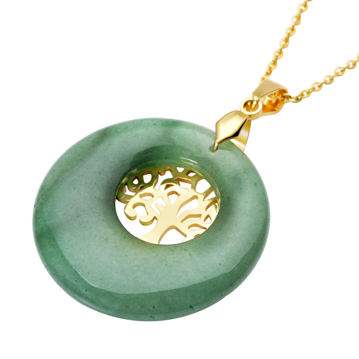 Grüner Aventurin-Anhänger mit Kette, Edelstahl Goldfarben ca. 40.00 ct