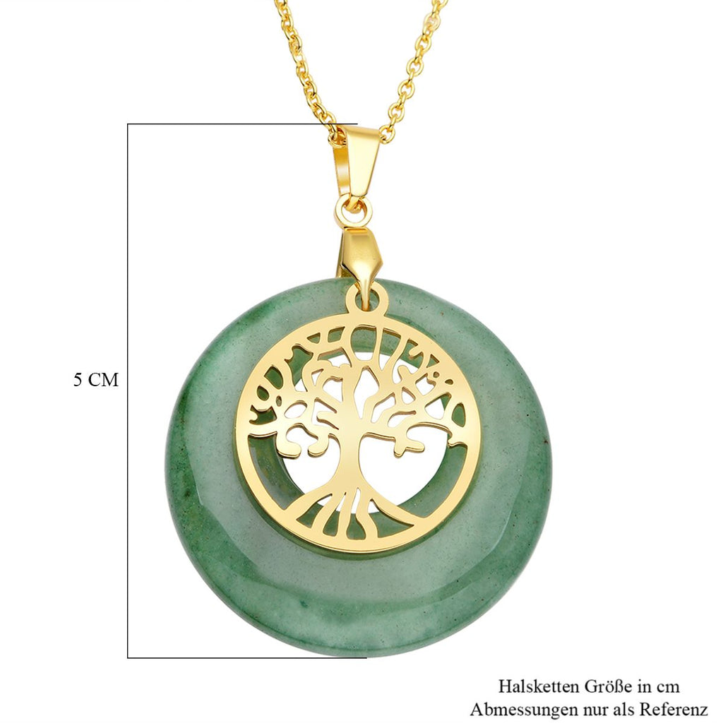 Grüner Aventurin-Anhänger mit Kette, Edelstahl Goldfarben ca. 40.00 ct