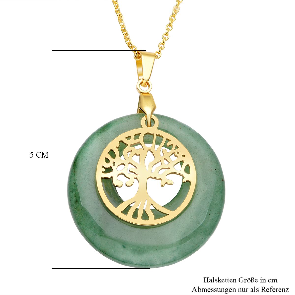 Grüner Aventurin-Anhänger mit Kette, Edelstahl Goldfarben ca. 40.00 ct