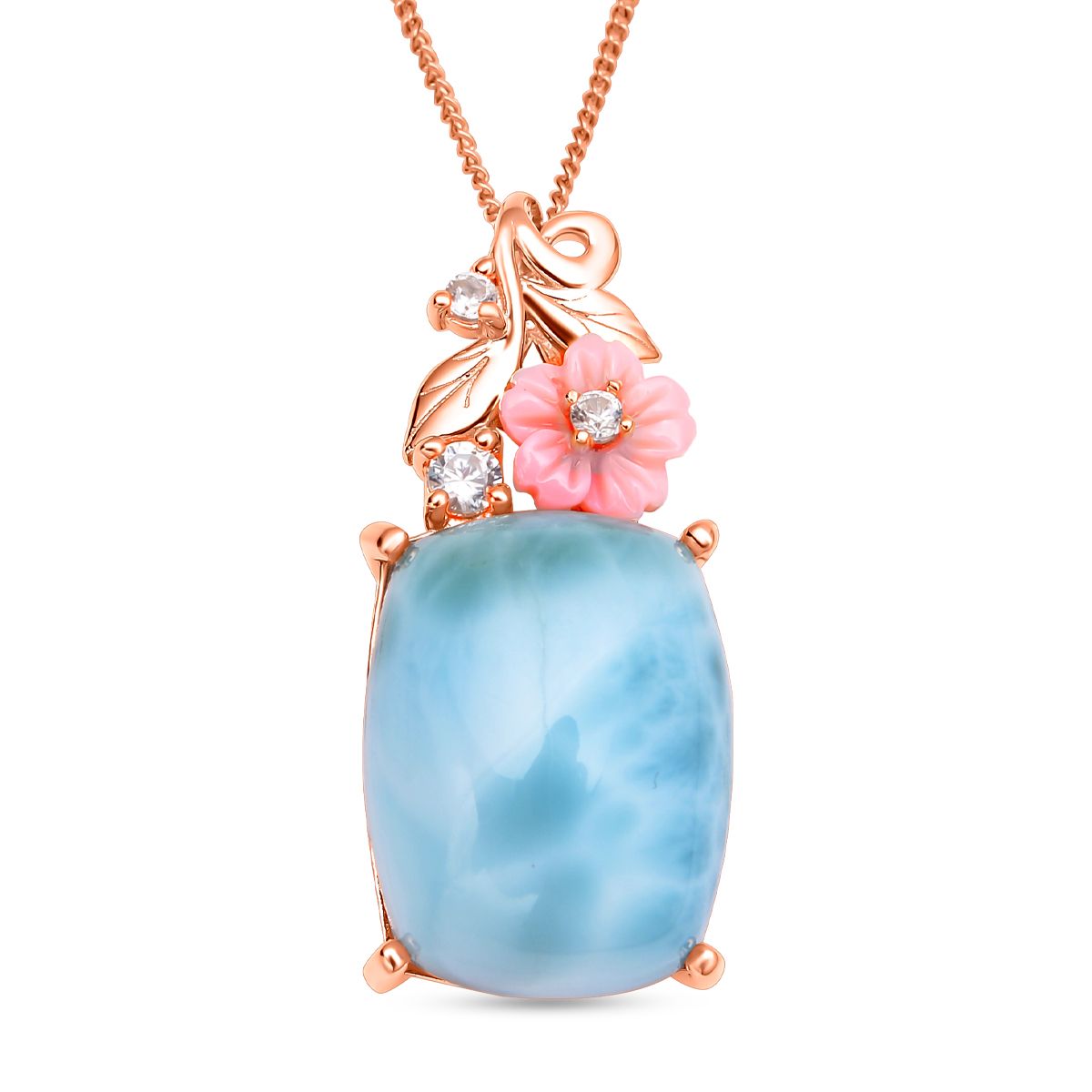Jardin Kollektion - Larimar und rosa Perlmutt-Anhänger mit Kette, 925 Silber rosévergoldet ca. 10,39 ct