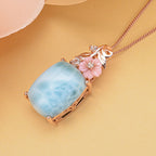 Jardin Kollektion - Larimar und rosa Perlmutt-Anhänger mit Kette, 925 Silber rosévergoldet ca. 10,39 ct