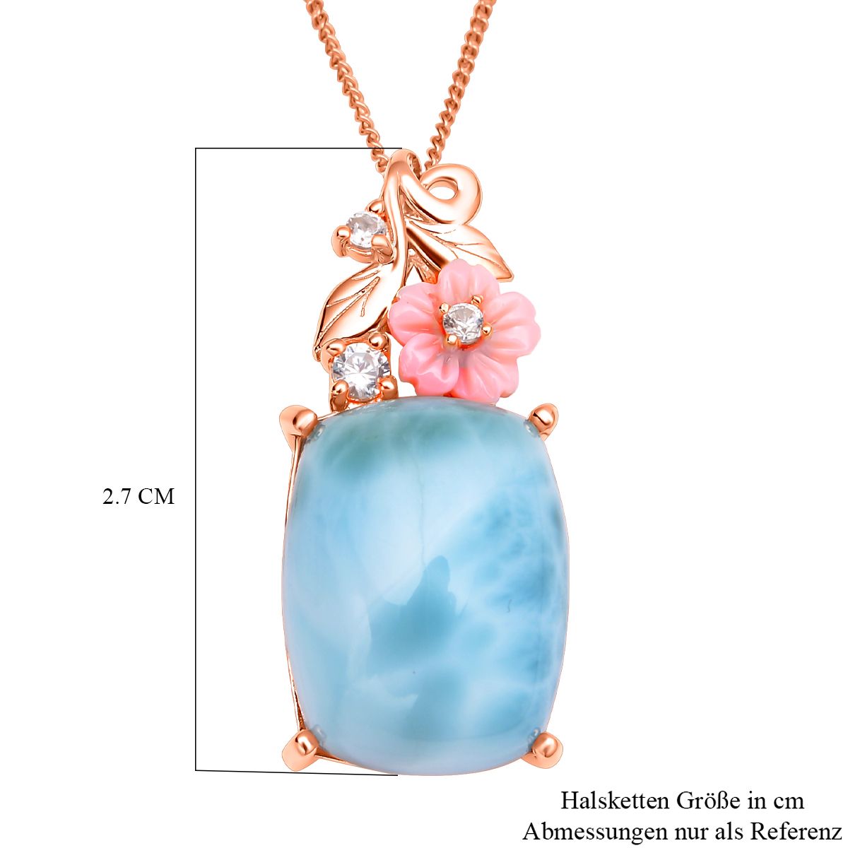 Jardin Kollektion - Larimar und rosa Perlmutt-Anhänger mit Kette, 925 Silber rosévergoldet ca. 10,39 ct