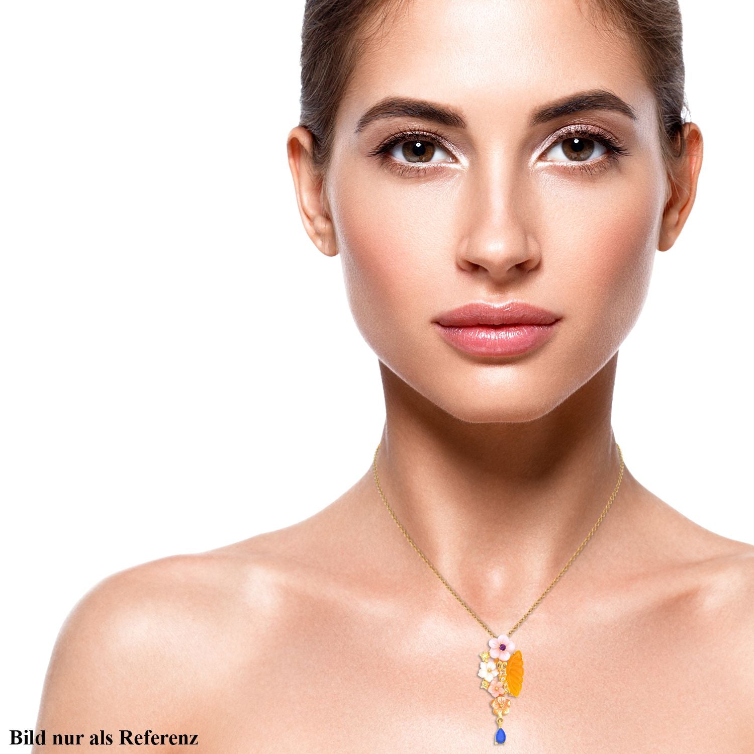 Jardin Kollektion - Gelber Jade und rosa Perlmutt-Anhänger mit Kette, 925 Silber Gelbgold Vermeil ca. 3.49 ct
