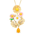 Jardin Kollektion - Gelber Perlmutt und Jade-Anhänger mit Kette, 925 Silber Gelbgold Vermeil ca. 1,90 ct