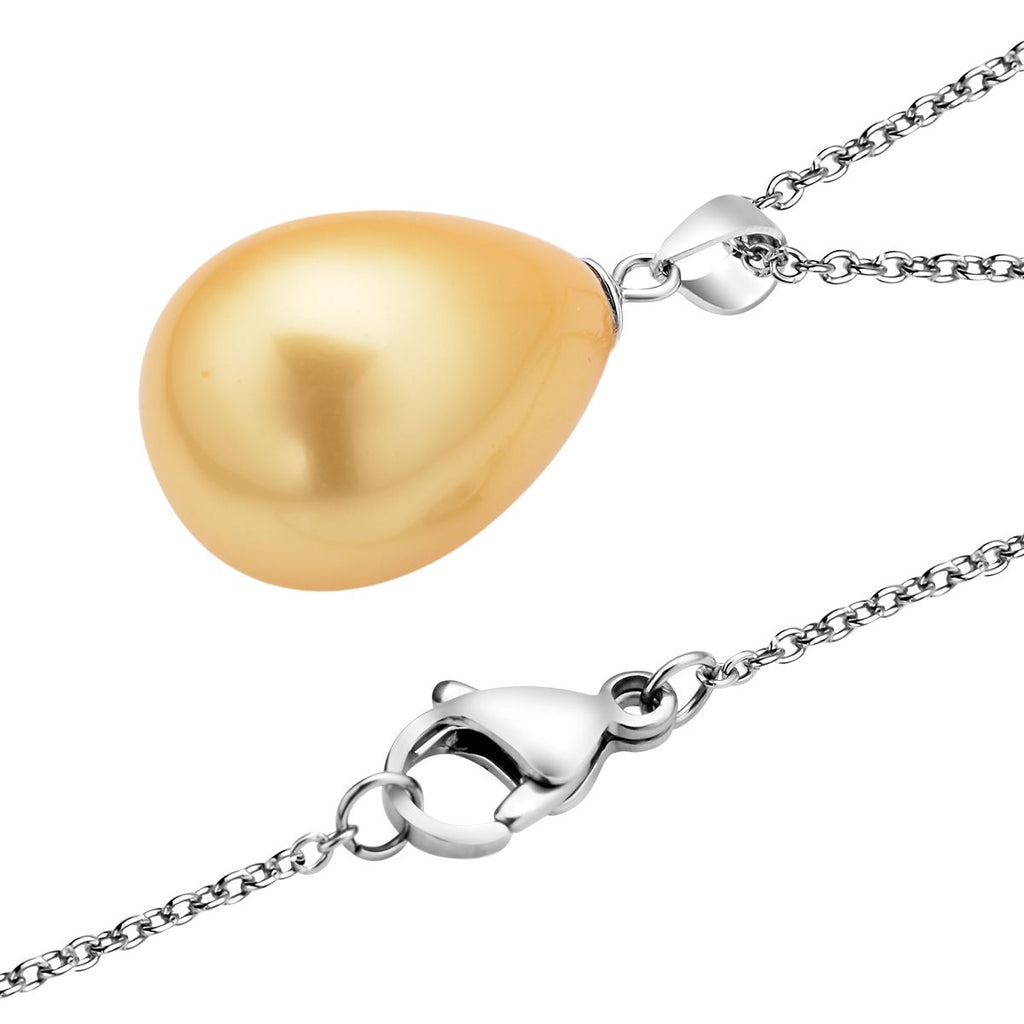 Goldener Muschelkernperlen-Anhänger mit Kette, 925 Silber rhodiniert und Edelstahl