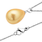 Goldener Muschelkernperlen-Anhänger mit Kette, 925 Silber rhodiniert und Edelstahl