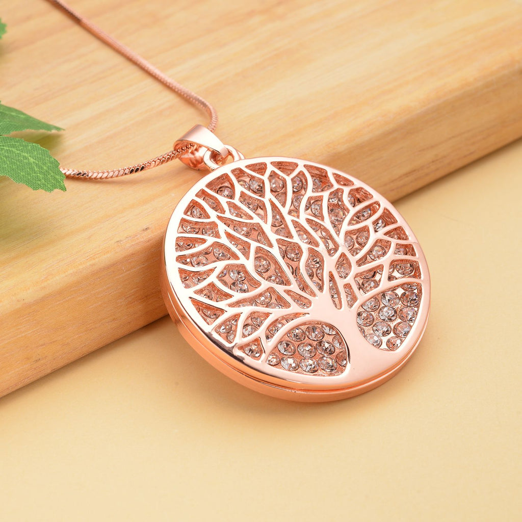 Weißer Kristall Lebensbaum-Anhänger mit Kette, roséfarben