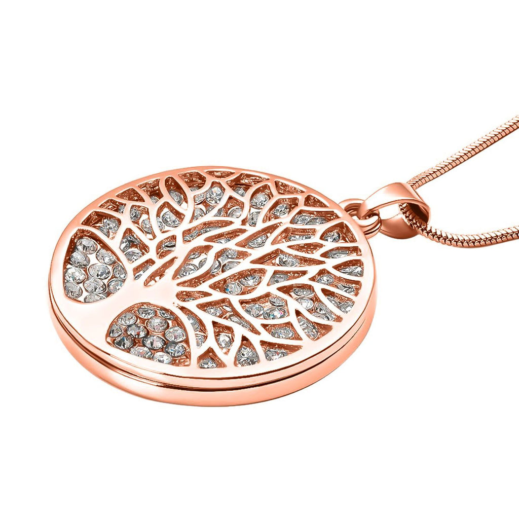 Weißer Kristall Lebensbaum-Anhänger mit Kette, roséfarben