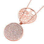 Weißer Kristall Lebensbaum-Anhänger mit Kette, roséfarben