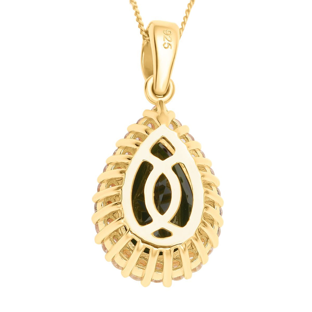 Natürlicher Chromdiopsid und weißer Zirkon-Anhänger mit Kette, 925 Silber Gelbgold Vermeil ca. 5.33 ct