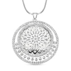 Weißer Kristall Mandala-Anhänger mit Kette, silberfarben