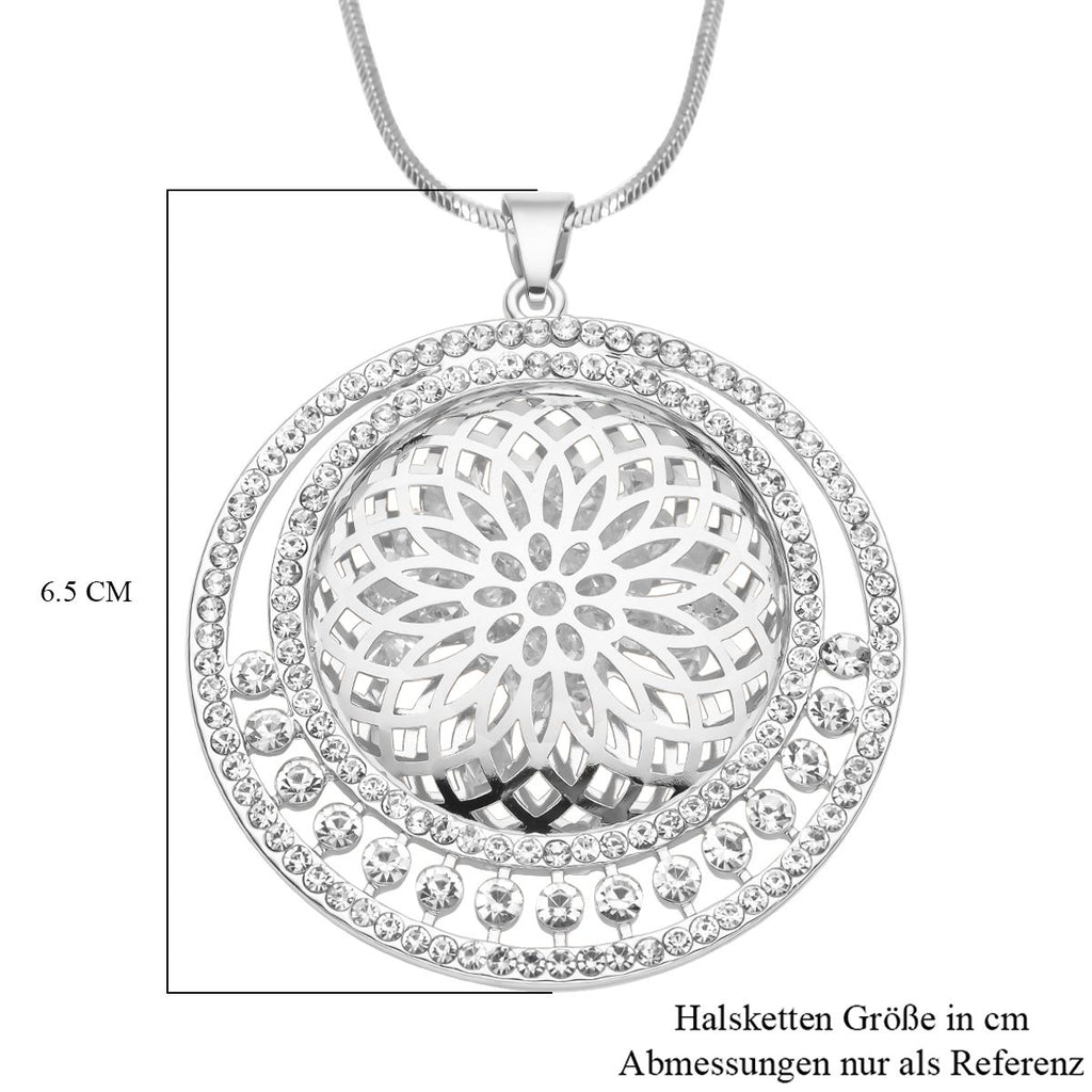 Weißer Kristall Mandala-Anhänger mit Kette, silberfarben