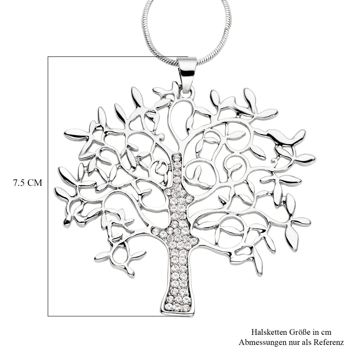 Weißer Kristall Lebensbaum-Anhänger mit Kette, silberfarben