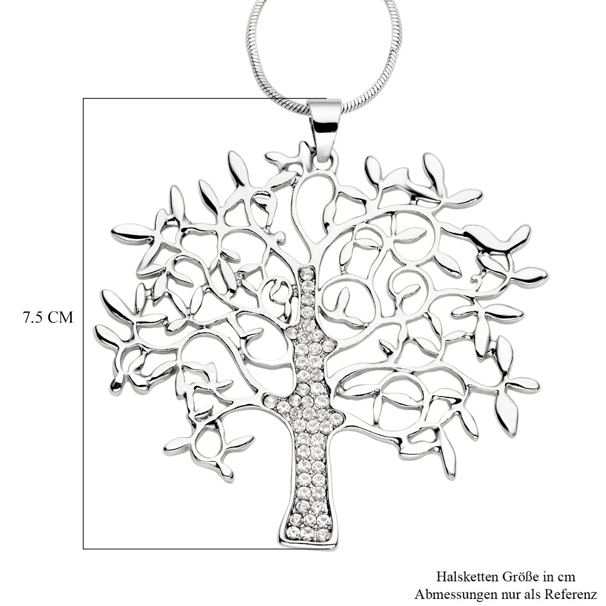 Weißer Kristall Lebensbaum-Anhänger mit Kette, silberfarben