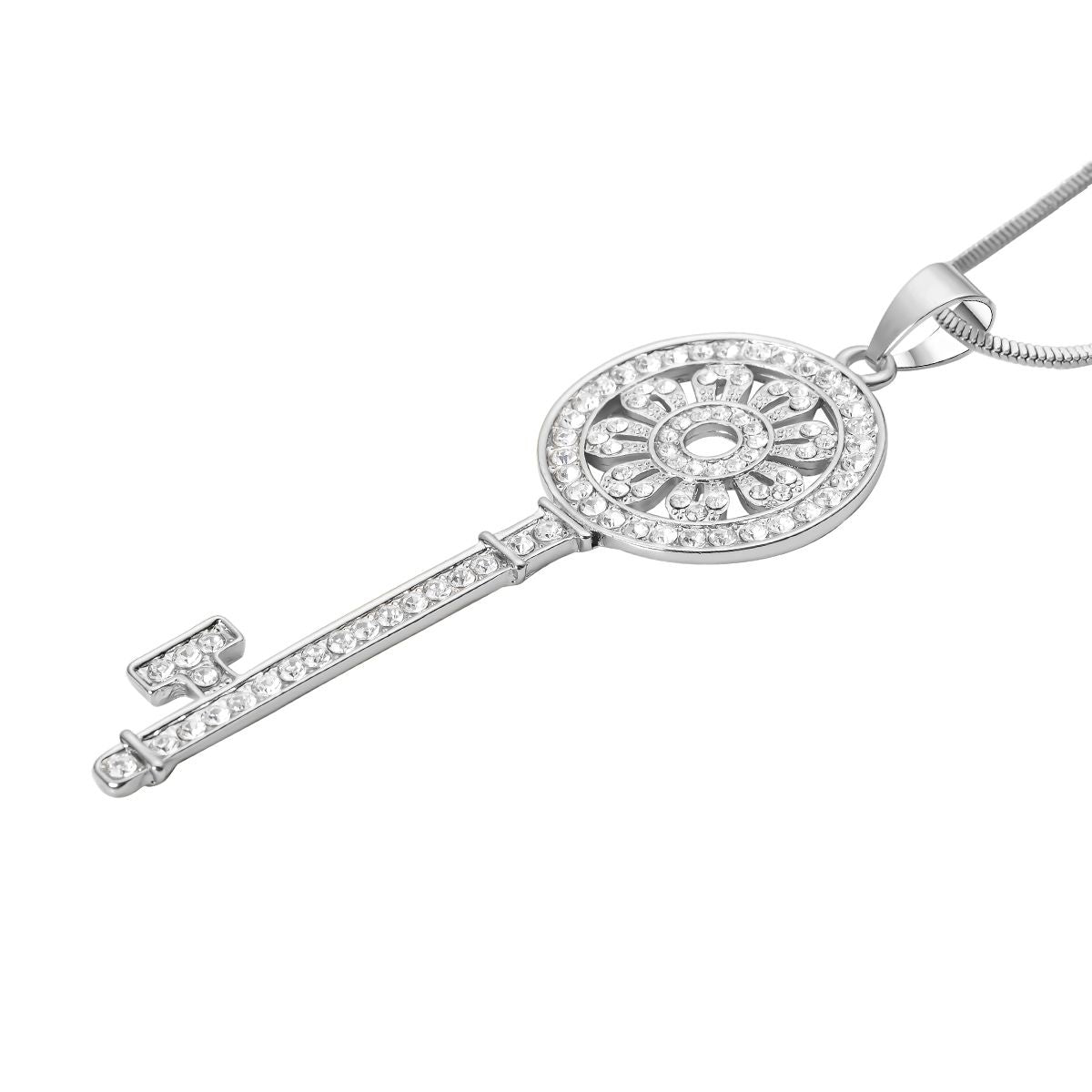 Weißer Kristall Schlüssel-Anhänger mit Kette, silberfarben