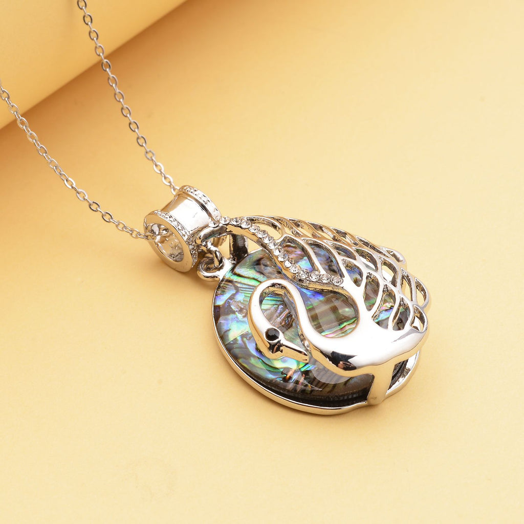 Abalone Muschel und weißer Kristall-Anhänger mit Kette, Edelstahl ca. 19,40 ct