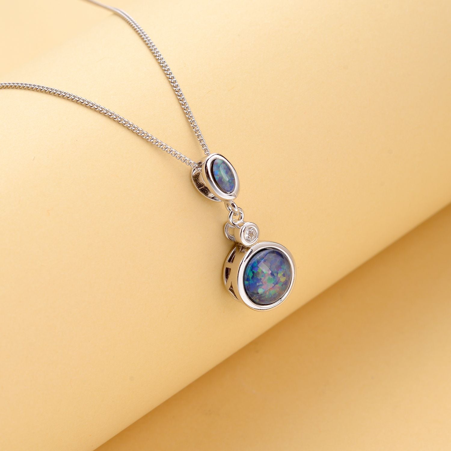 Boulder Opal Triplett-Anhänger mit Kette, 925 Silber rhodiniert ca. 1,74 ct