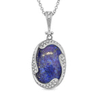 Lapislazuli und weißer Kristall Anhänger mit Kette, Edelstahl ca. 17.00 ct
