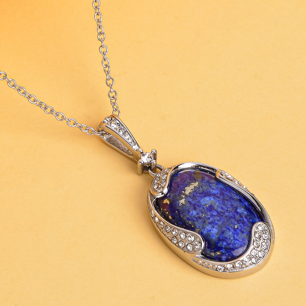 Lapislazuli und weißer Kristall Anhänger mit Kette, Edelstahl ca. 17.00 ct