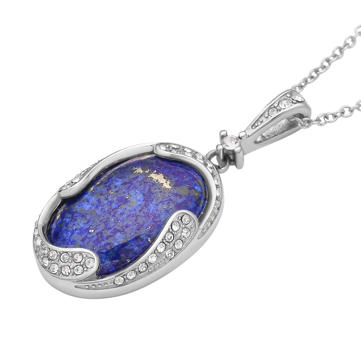 Lapislazuli und weißer Kristall Anhänger mit Kette, Edelstahl ca. 17.00 ct